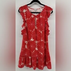 J.Crew Red White Floral Ruffle Sleeve Shift Dress Summer Vacation Resort Size S